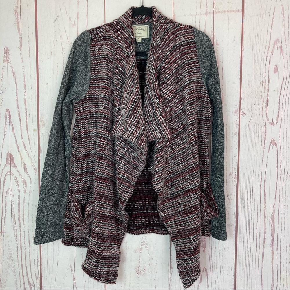 Lucky Brand M Medium Wool Blend Open Front Waterfall Cardigan Sweater Stripe Rug